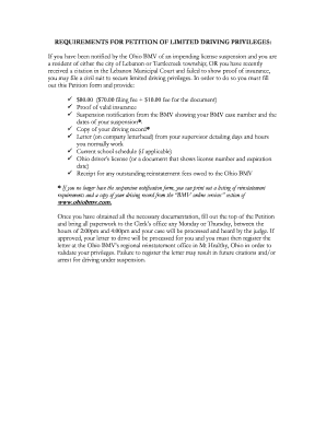 Ohio Petition for Limited Driving Privileges