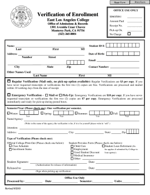 East Los Angeles College Verification of Enrollment