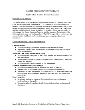 Sample Job Description Template for District School Nutrition - schools utah