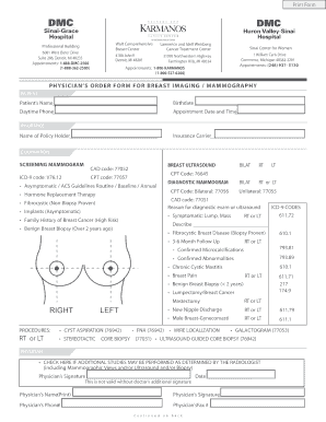 Physician's Order Form for Breast Imaging