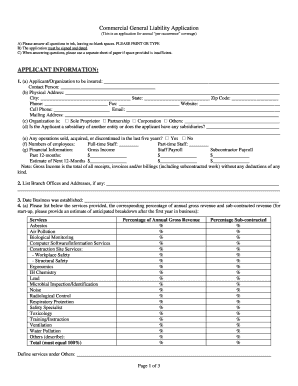 Commercial General Liability Application