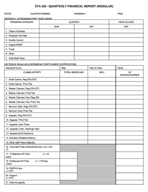 ETA UI3 Quarterly Financial Report