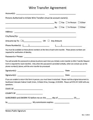Wire Transfer Agreement