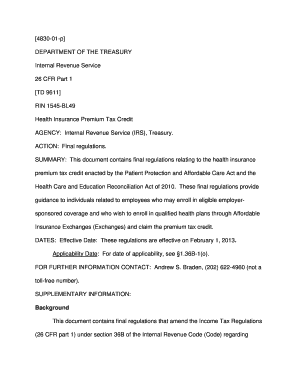 Health Insurance Premium Tax Credit Regulations