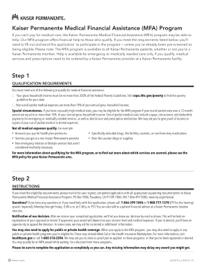 Kaiser Permanente Medical Financial Assistance Application