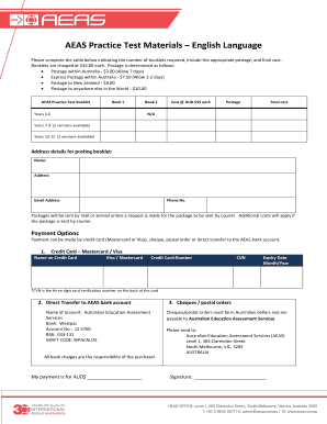 AEAS Practice Test Booklet Order Form