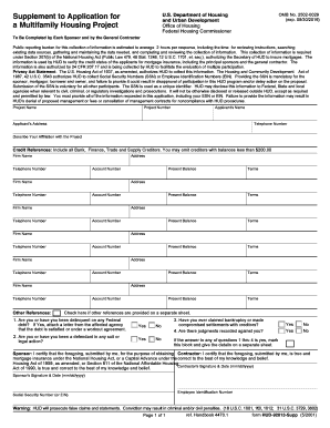 HUD Multifamily Housing Project Application Supplement