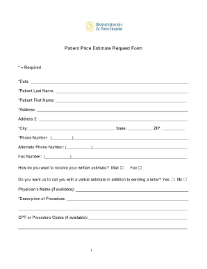 Patient Price Estimate Request Form