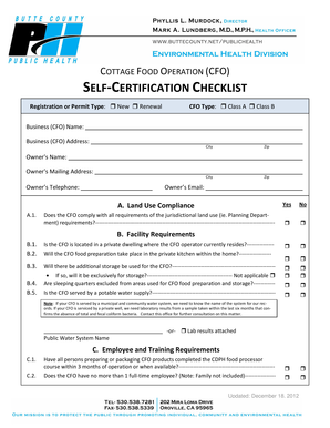Cottage Food Operation Self-Certification Checklist