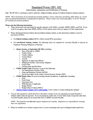 SF 182 Authorization Agreement and Certification of Training