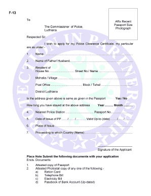 Police Clearance Certificate Application