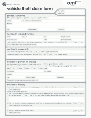 Vehicle Theft Claim Form