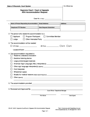 Wisconsin ADA Accommodation Request