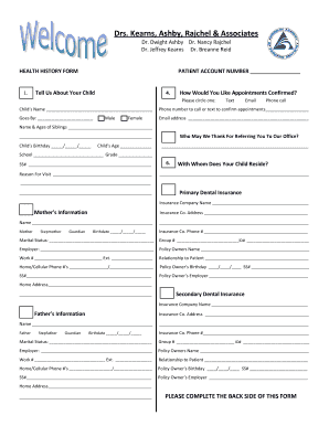 Child Dental Health History Form