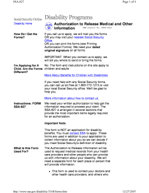 Authorization to Release Medical Information Form SSA-827