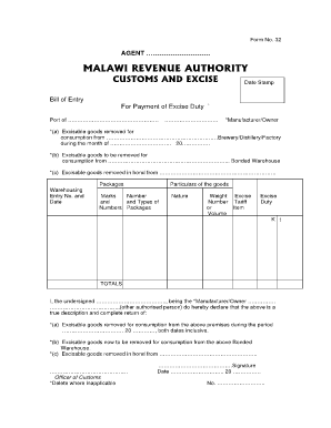 Malawi Revenue Authority Bill of Entry