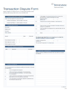 Investec Bank Transaction Dispute Form