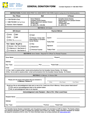 Canadian Cancer Society Donation Form