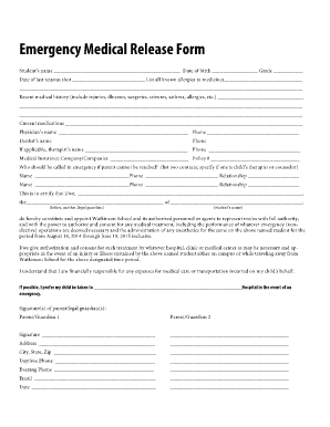 Emergency Medical Release Form