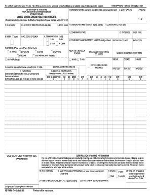 USDA Animal and Plant Health Inspection Service Health Certificate