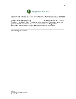 Receipt of Notice of Privacy Practices Acknowledgment Form