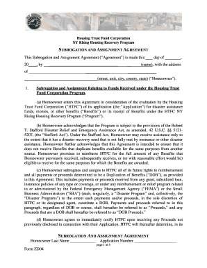NY Rising Housing Recovery Subrogation Agreement