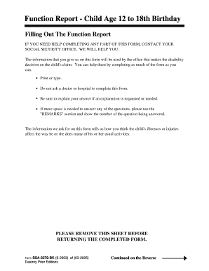 Function Report Child Age 12 to 18