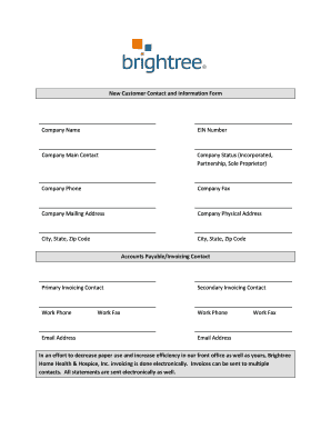 New Customer Contact and Information Form