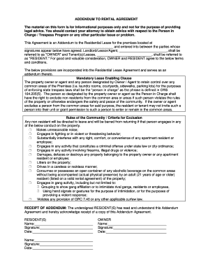Addendum to Residential Lease Agreement