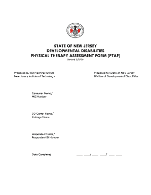 New Jersey Physical Therapy Assessment Form