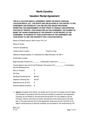 North Carolina Vacation Rental Agreement