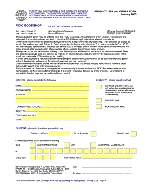 FIDIC Product List and Order Form
