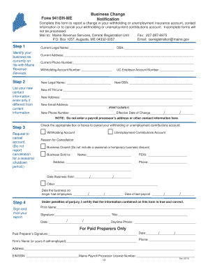 Maine Form 941BN-ME Business Change Notification