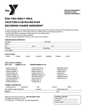 Ken-Ton Family YMCA Vacation Club Billing Plan Agreement