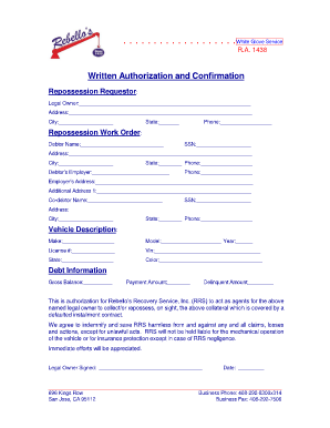 Repossession Authorization Form