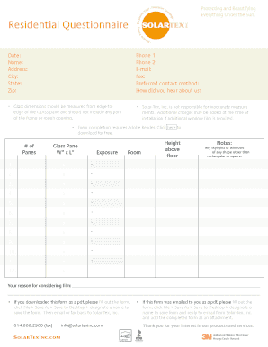 Residential Glass Measurement Form