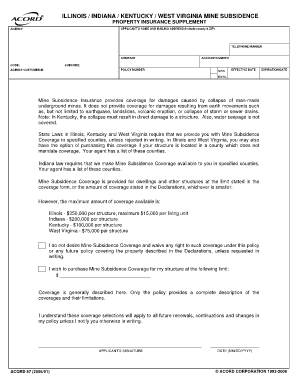 Mine Subsidence Property Insurance Supplement