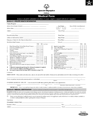 Special Olympics Athlete Health Form