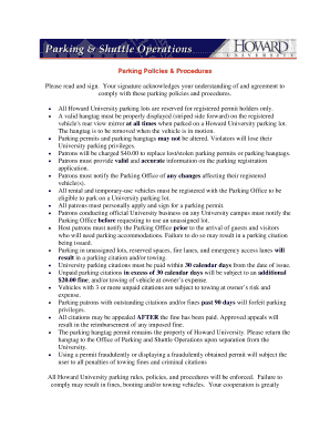 Howard University Parking Policy Agreement
