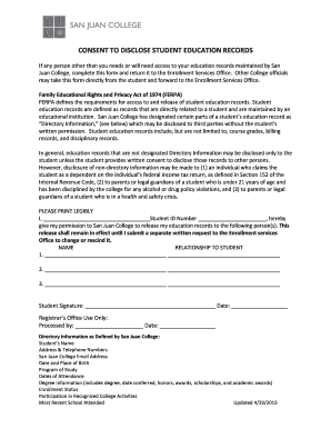 Consent to Disclose Student Education Records
