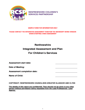 Renfrewshire Integrated Assessment and Plan for Children’s Services