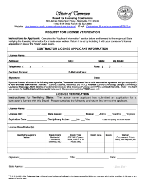 Tennessee Contractor License Verification Form