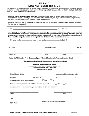 Georgia Institutional Physician License Verification Form
