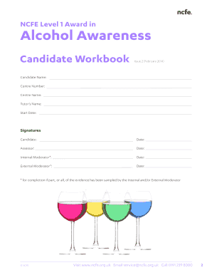 NCFE Level 1 Award in Alcohol Awareness Candidate Workbook
