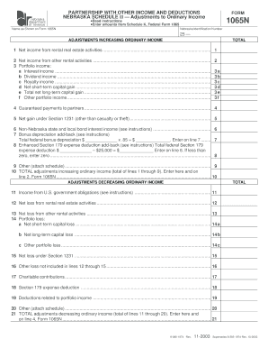 Nebraska Schedule 1065N Partnership Income Adjustments Form