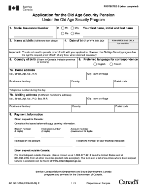 Old Age Security Pension Application