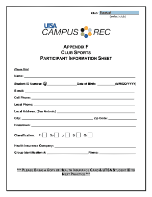 Club Sports Participant Information Sheet