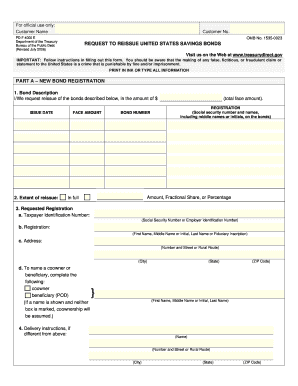 US Savings Bonds Reissue Request Form