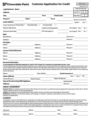 Customer Application for Credit