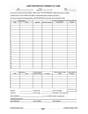 Camp Frontier Fee Transmittal Form